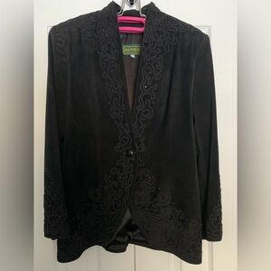 Danier Black Suede Blazer & Suede Skirt Set with Embroidery